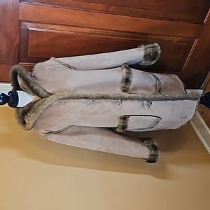 DENNIS BASSO COAT JACKET M MEDIUM LONG BUTTON DOWN BROWN TAN  LIKE NEW